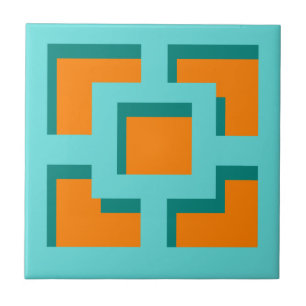 Retro Turcos och Orange Trellis Ceramic Tile Kakelplatta
