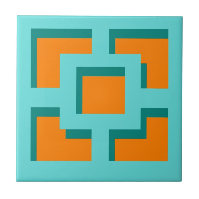 Retro Turcos och Orange Trellis Ceramic Tile Kakelplatta (Framsidan)
