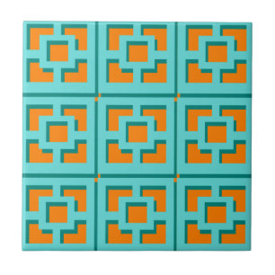 Retro Turcos och Orange Trellis Ceramic Tile Kakelplatta