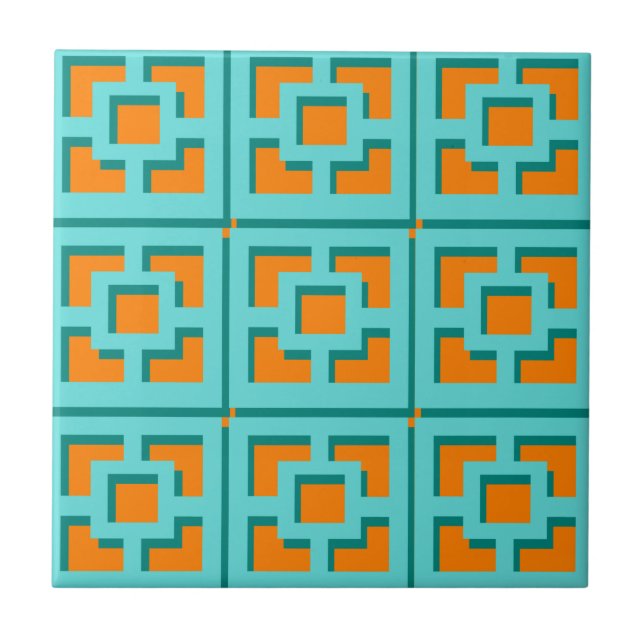 Retro Turcos och Orange Trellis Ceramic Tile Kakelplatta (Framsidan)