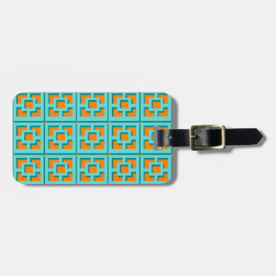 Retro Turcos och Orange Trellis Luggage Tag Bagagebricka