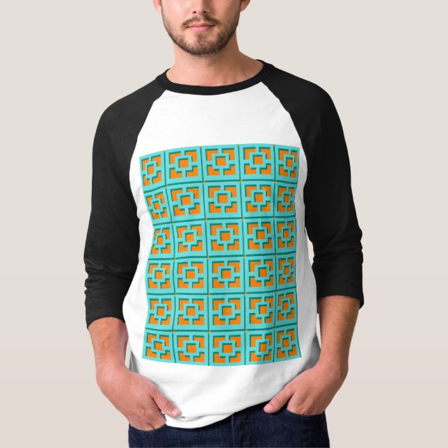 Retro Turcos och Orange Trellis T-Shirt (Framsida)