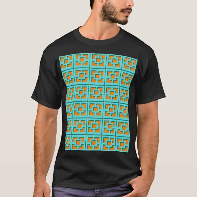 Retro Turcos och Orange Trellis T-Shirt (Framsida)