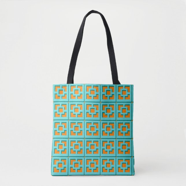 Retro Turcos och Orange Trellis Tote Tygkasse (Framsida)