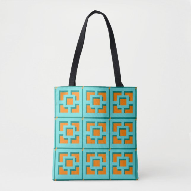 Retro Turcos och Orange Trellis Tote Tygkasse (Framsida)