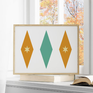 Retro Turcos Orange Cream Stars Diamonds Poster