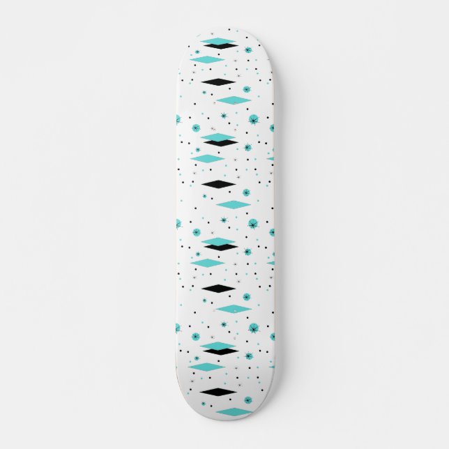 Retro Turcouise Diamonds & Starbursts Skateboard (Framsida)