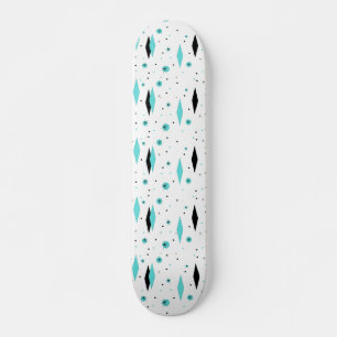 Retro Turcouise Diamonds & Starbursts Skateboard