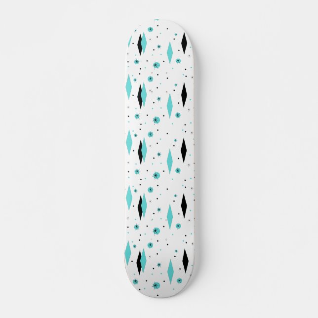 Retro Turcouise Diamonds & Starbursts Skateboard Bräda 20,5 Cm (Framsida)