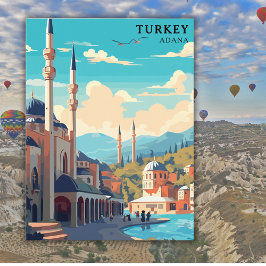 Retro Turkey Adana Watercolor Travel Vykort