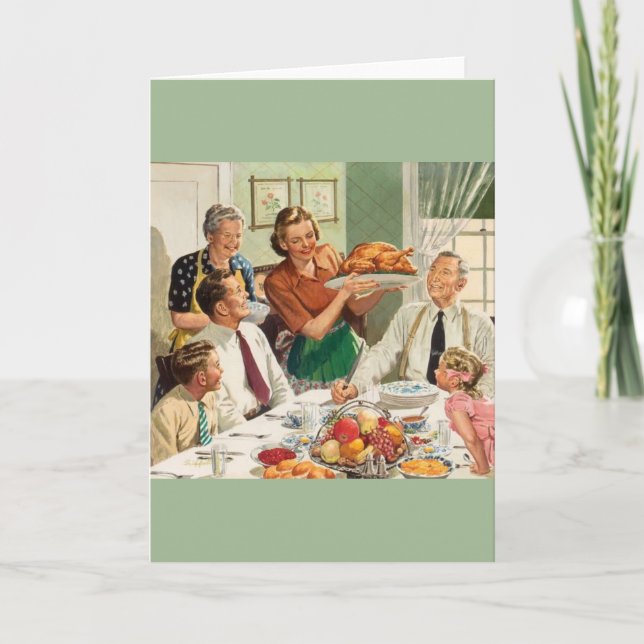 Retro Turkey Dinner Thanksgiving Greeting Card Helgkort (Framsida)