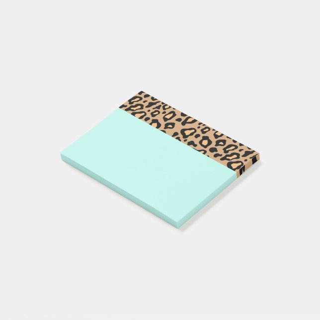 Retro turkos kontorsleopardtryck Post It-lappar Post-it Block (Vinklad)