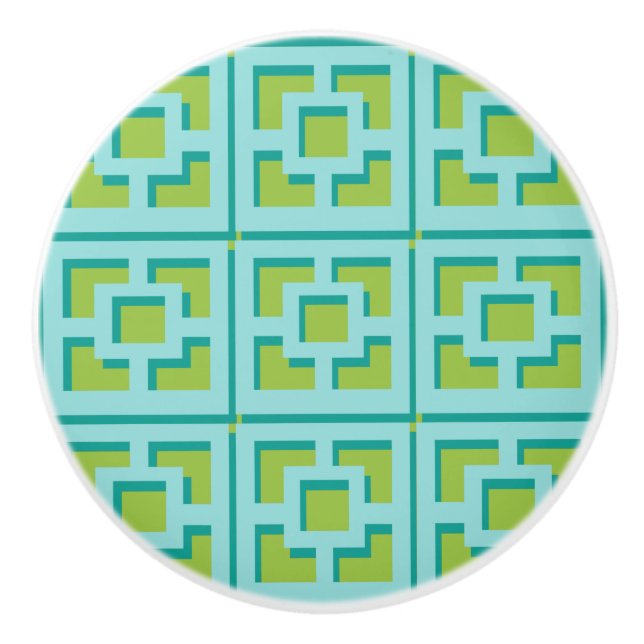 Retro Turkos och Grönt Trellis Ceramic Dragic Drag Knopp (Framsidan)