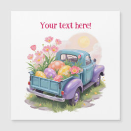 Retro turkos och lila lastbil med påskägg