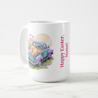 Retro turkos och lila lastbil med påskägg kaffemugg