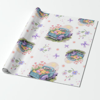 Retro turkos och lila lastbil med påskägg presentpapper