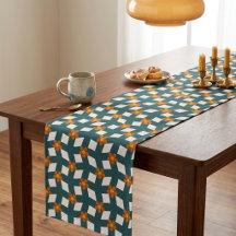 Retro turkos och orange blomster Mönstrad Bordslöp