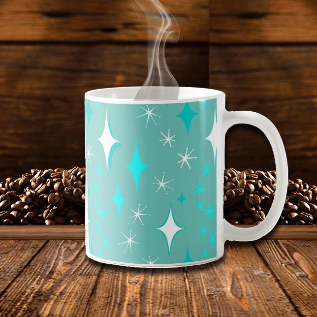 Retro turkos och vit stjärnmönstrad mugg (Teal Retro Stars Coffee Mug)