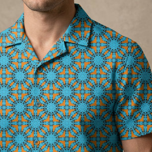 Retro Turkos Orange Prickig Geometrisk Mandala Tyg