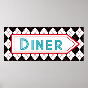 Retro turkos restaurangskylt väggkonstaffisch poster