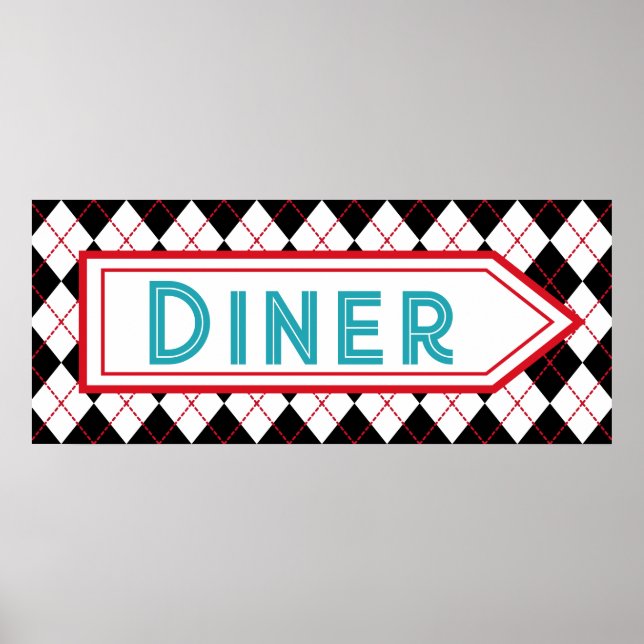 Retro turkos restaurangskylt väggkonstaffisch  poster (Framsidan)
