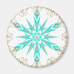 Retro turkos snowflake mitt på årvintern magnet