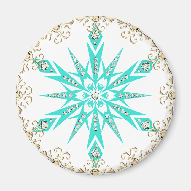 Retro turkos snowflake mitt på årvintern magnet (Framsidan)