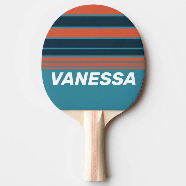 Retro turkos stänk horisontell randig med namn pingisracket (Framsidan)