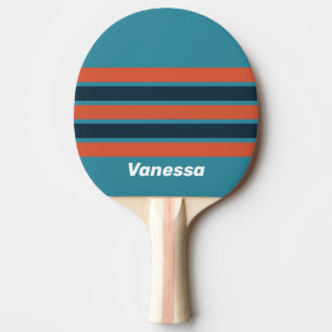 Retro turkos stänk tvärs över randigt med namn pingisracket