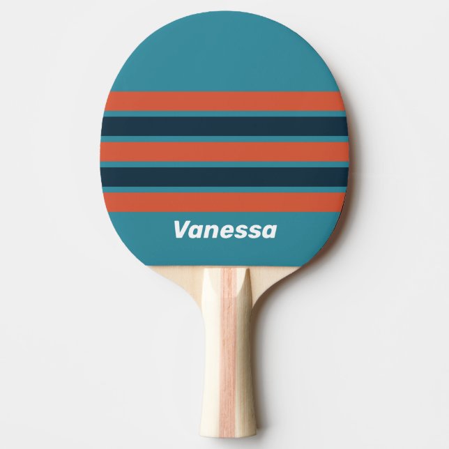 Retro turkos stänk tvärs över randigt med namn pingisracket (Framsidan)