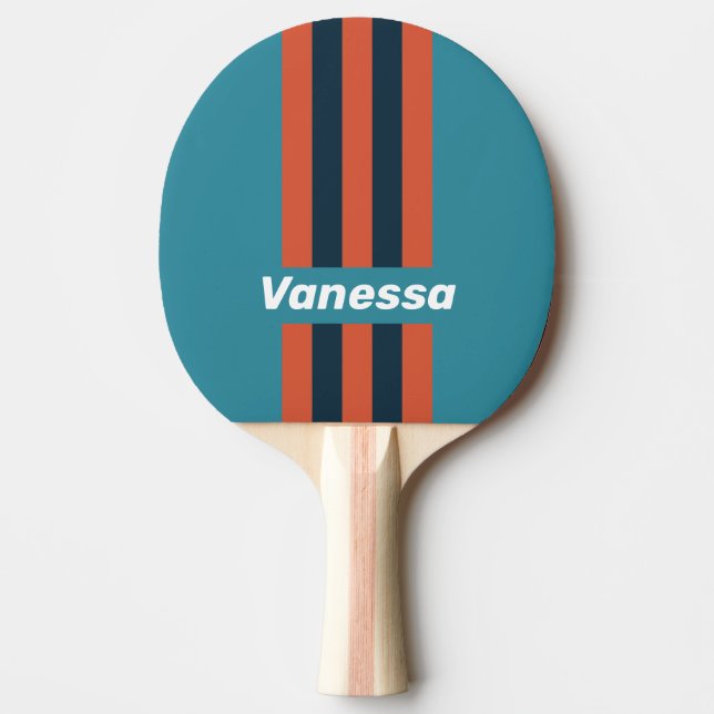 Retro Turkos Stänkade Randiga med Namn Pingisracket (Framsidan)