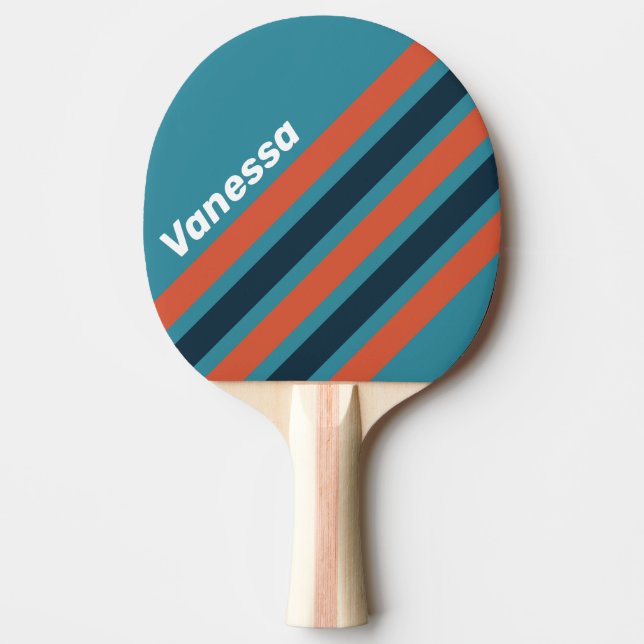 Retro Turkos Vattensprut Vinklad Randig med Namn Pingisracket (Framsidan)