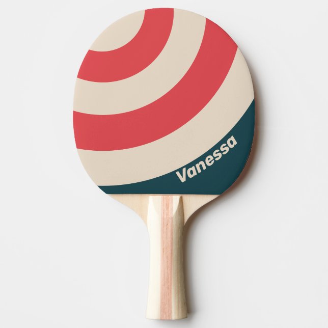 Retro Turkos Vibe Cirkelrand med Namn Pingisracket (Framsidan)