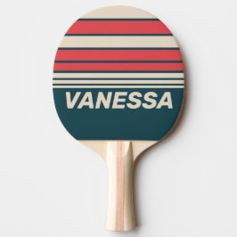Retro Turkos Vibe Horisontell Randig med Namn Pingisracket