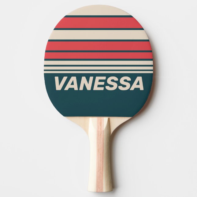 Retro Turkos Vibe Horisontell Randig med Namn Pingisracket (Framsidan)