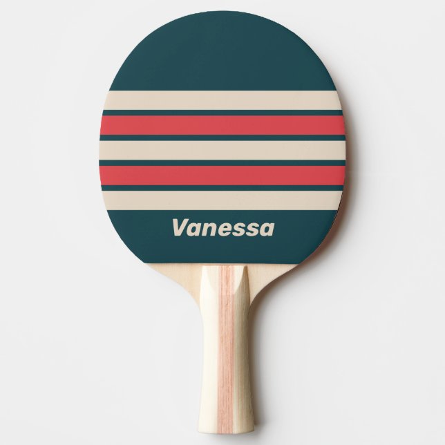 Retro turkos vibe med randiga detaljer och namn pingisracket (Framsidan)