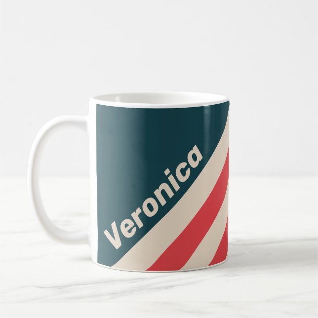 Retro turkosa randiga stämning med namn kaffemugg (Vänster)
