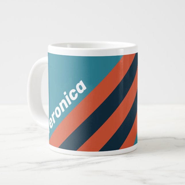 Retro turkosa stänkiga ränder med namn jumbo mugg (Framsida vänster)
