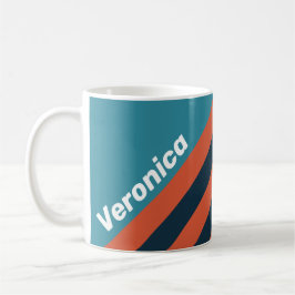 Retro turkosa stänkiga ränder med namn kaffemugg