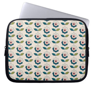 Retro turkosblommönster laptop fodral
