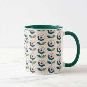 Retro turkosblommönster mugg