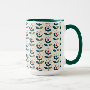 Retro turkosblommönster mugg