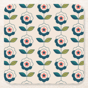 Retro turkosblommönster underlägg papper kvadrat