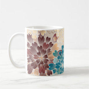 Retro turkosbrunt- & krämblommor kaffemugg