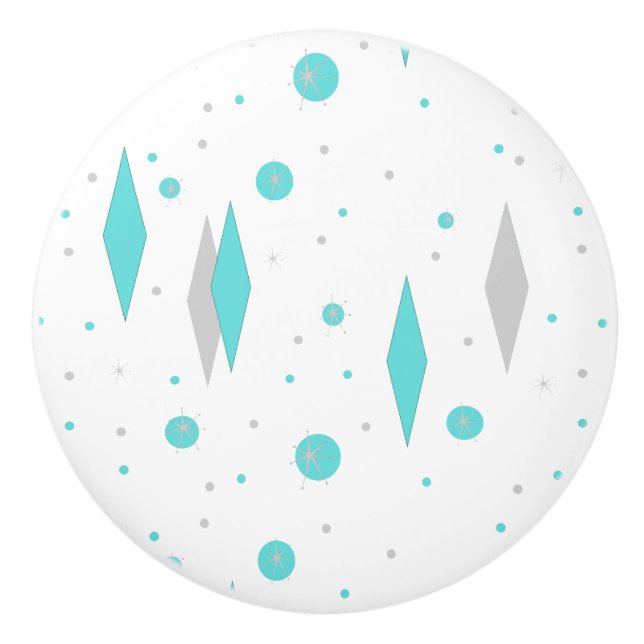 Retro turkosdiamant & Starburst keramisk knopp (Framsidan)