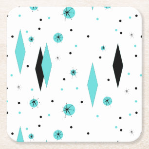 Retro turkosdiamanter & Starburst Underlägg Papper Kvadrat