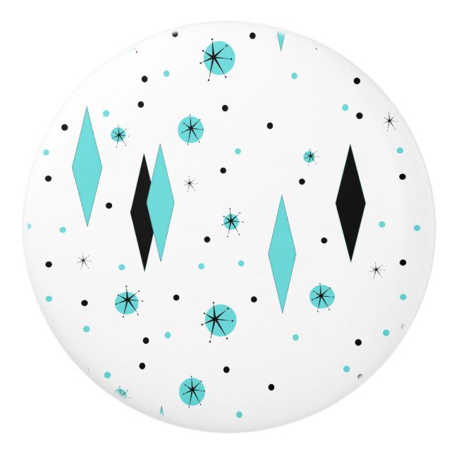 Retro turkosdiamanter & Starbursts keramiskt Knopp (Framsidan)