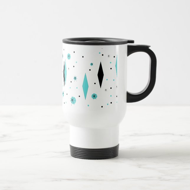 Retro turkosdiamanter & Starbursts travel mug Resemugg (Höger)