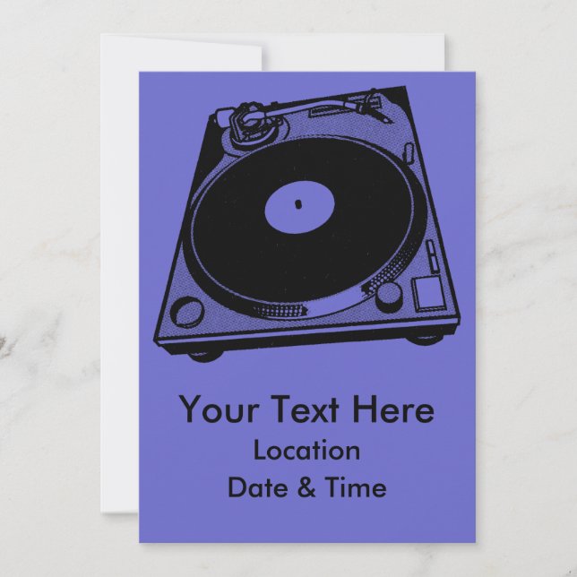 Retro Turntable Graphic in Black Inbjudningar (Framsida)
