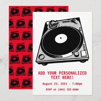 Retro Turntable Graphic in Black Inbjudningar